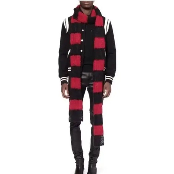 Saint Laurent Paris FW13 Red & Black Striped Knit Extra Long Scarf Mohair Wool - Picture 2 of 9